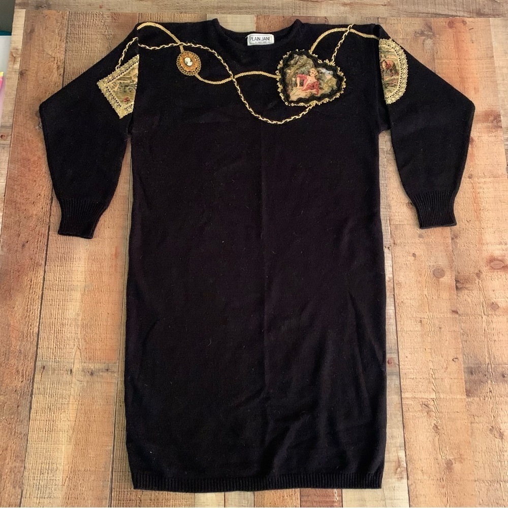 Sweet baby Jane Plain Jane vintage long sleeve knit dress with Victorian images